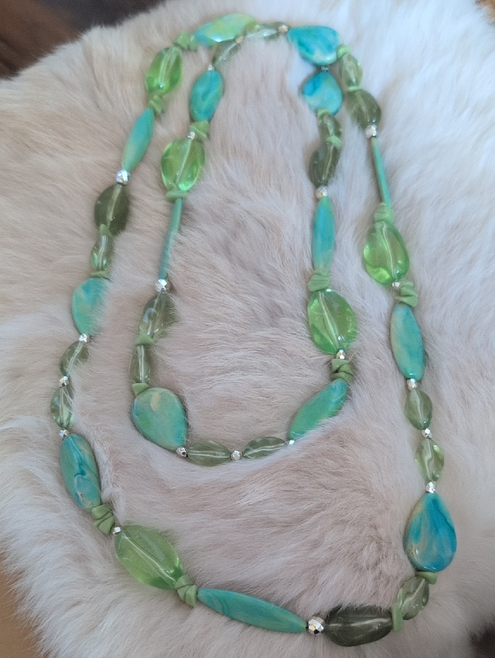 Vintage Green and Teal Beaded Women's Necklace - Elegant Summer Jewelry